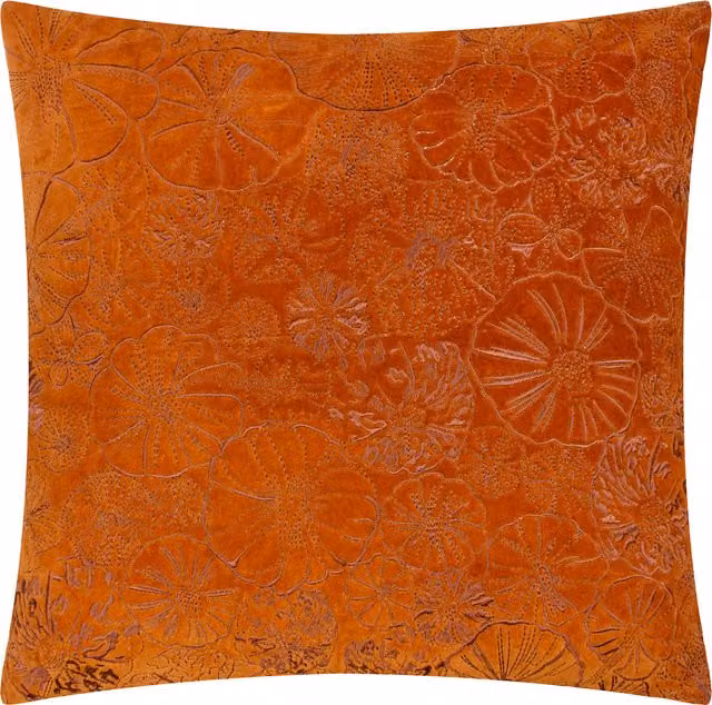 Make it a Home Picking Patch Embroidered Velvet Cushion in Orange and Brown
