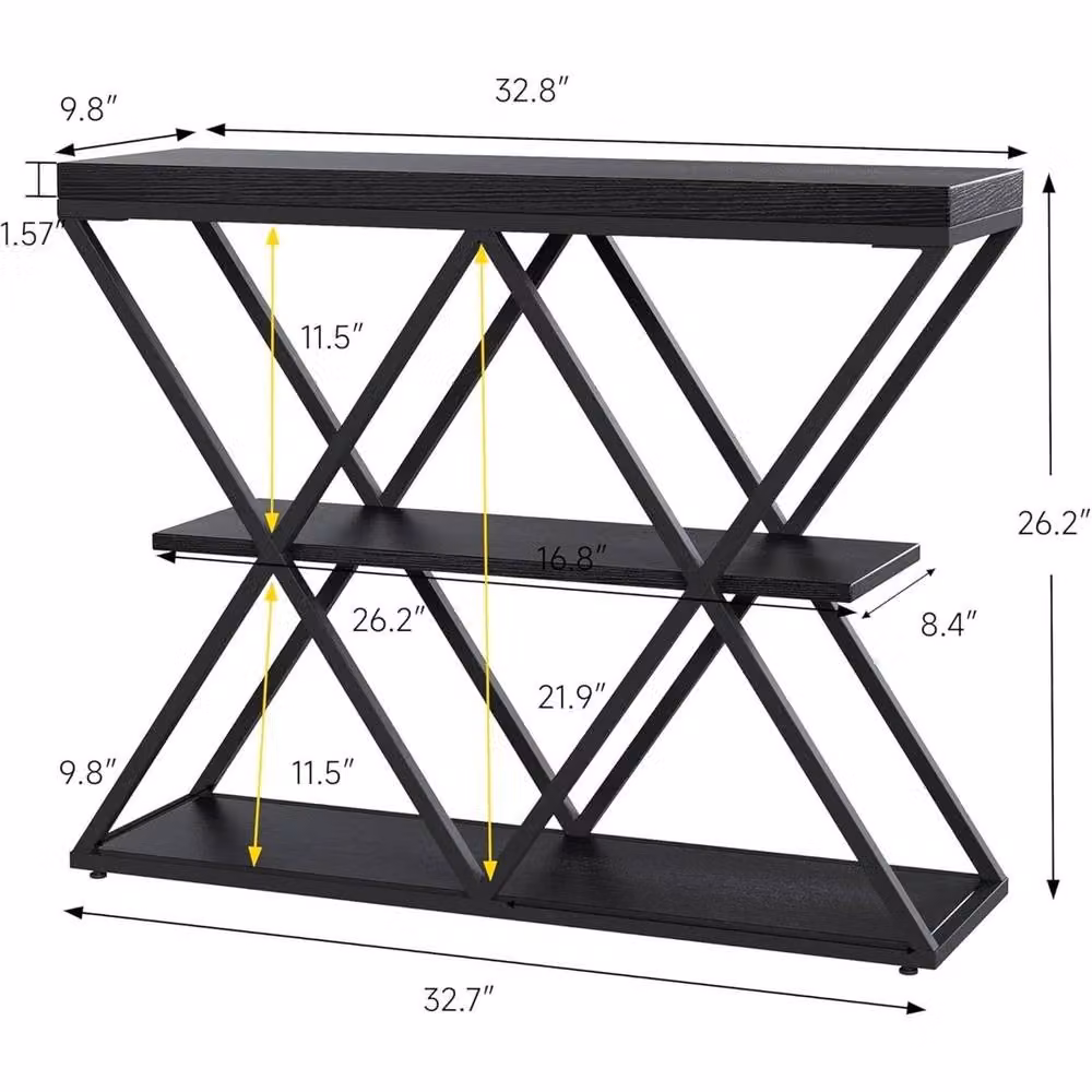 KORVIXA Black Industrial 3-Tier Metal Slim Side Table W/D/H: 100 x 100 x 66.5 cm – 2