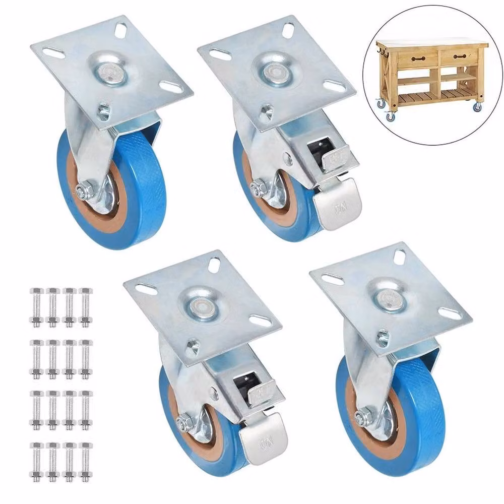 FLAVORA Set of 4 Blue Swivel Caster Wheels, 75mm – 2