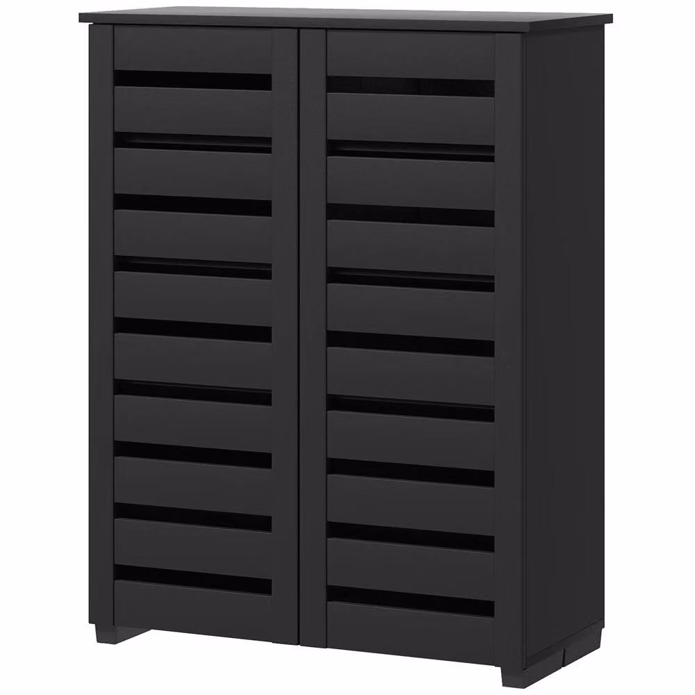 STILVORA Modern 5 Tier Black Shoe Cabinet with Hinged Slatted Doors – 4