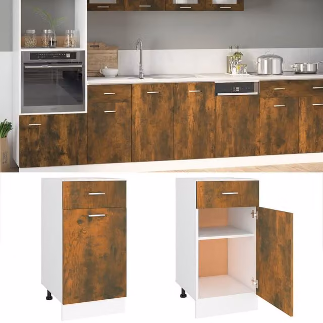 Berkfield Home Smoked Oak Drawer Bottom Cabinet in Brown, W: 40 cm, D: 46 cm, H: 81.5 cm – 1
