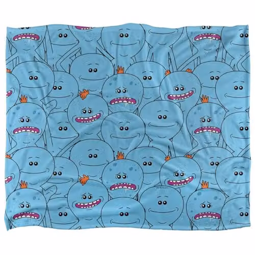 Rick & Morty Meeseeks Crowd Silky Touch Super Soft Microfibre Throw Blanket, White, W: 152 cm, D: 127 cm – 1