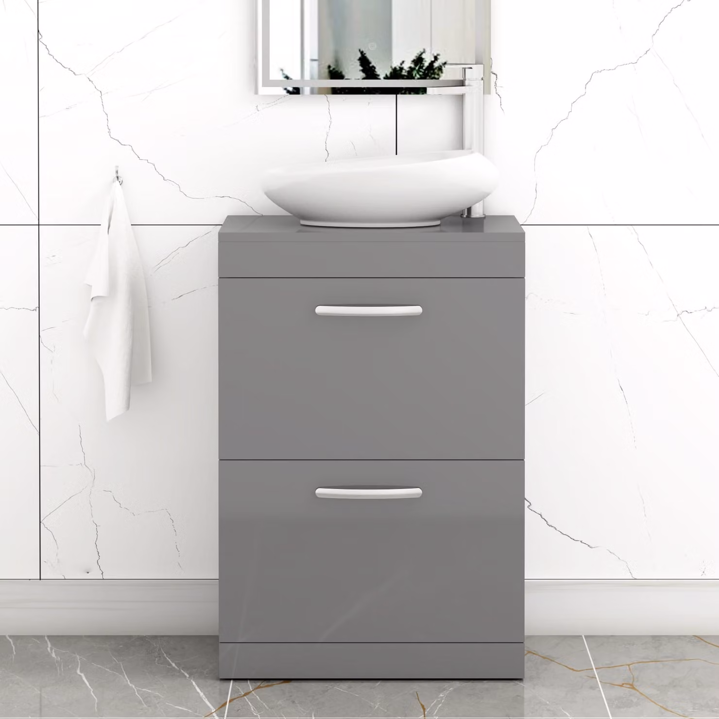 Nova Turin 800mm Floor Standing 2 Drawer Vanity Unit with Countertop Basin in Indigo Grey Gloss by Royal Bathrooms