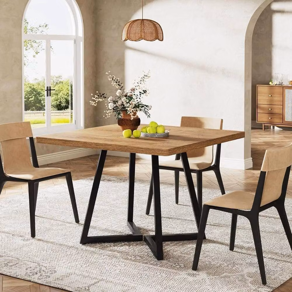 VOGREX Square Dining Table in Oak and Brown, W/D/H: 80 x 80 x 75 cm – 3