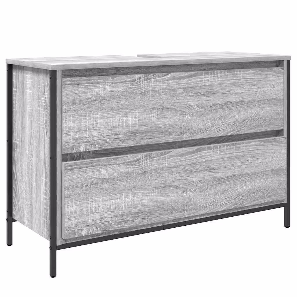 Berkfield Home Bathroom Basin Cabinet with Drawers, Grey Sonoma, W: 90 cm, D: 34.5 cm, H: 60 cm – 2