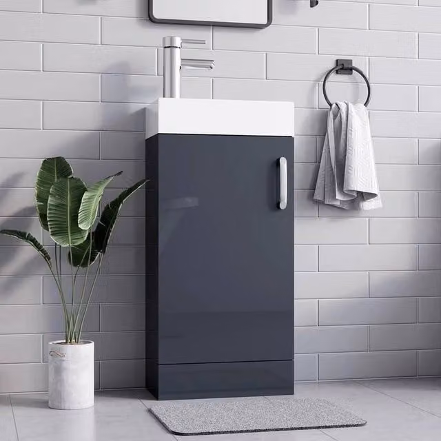 FORGEVIO Grey Modern Floor Standing Bathroom Vanity Unit with Basin and Internal Shelves, Width: 40 cm