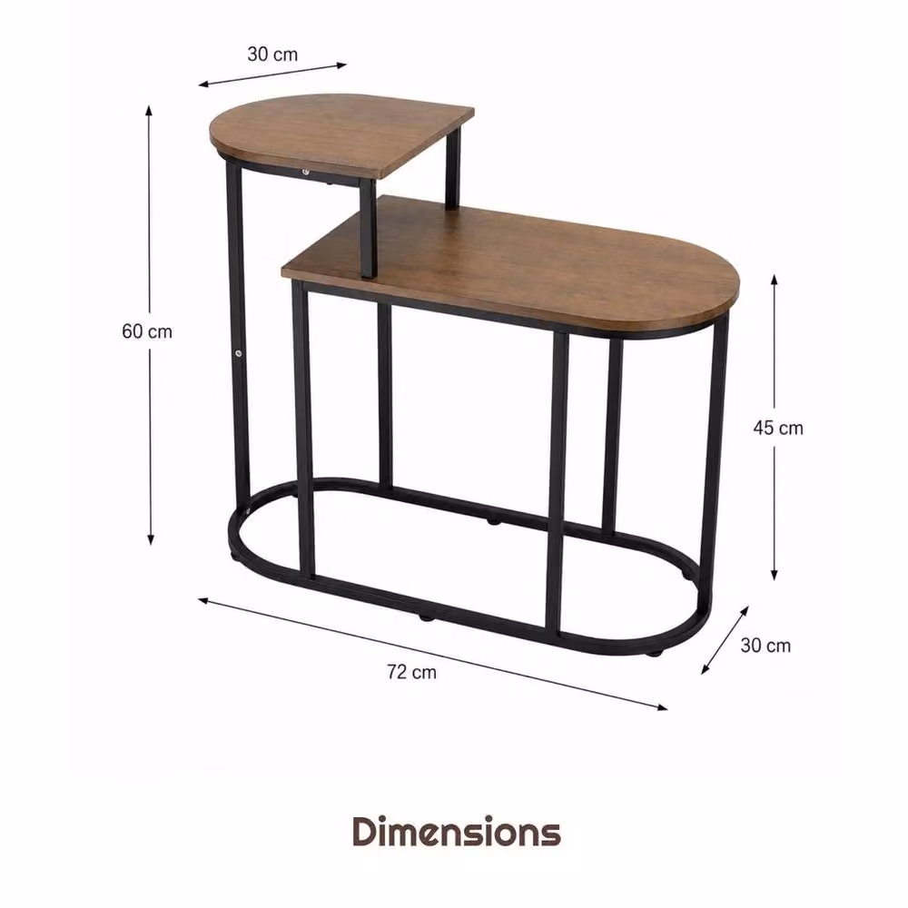 FORGEVIO Industrial 2 Tier Rustic Oak Finish Coffee Table with Metal Sled Base, Brown and Multicolour, W: 60 cm, D: 30 cm, H: 72 cm – 2