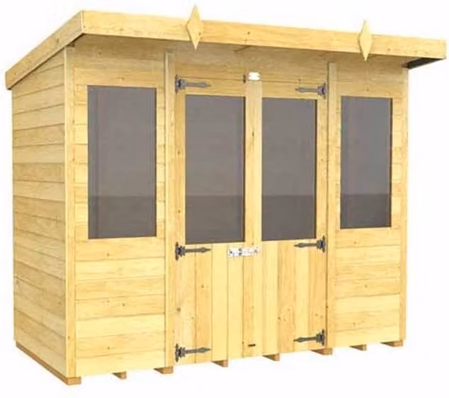 Buttercup Farm Pent Summer House in Brown Wood, W/D/H: 243 x 118 x 201 cm