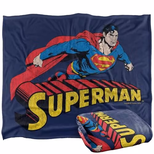 Warner Bros. Superman Distressed Flying Super Soft Fleece Throw Blanket, Multicolour, W: 127.0 cm x L: 152.4 cm – 1