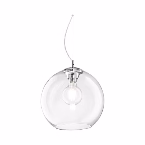 Ideal Lux Nemo SP1 Transparent Glass Sphere Suspension Lamp with Chrome Details, Diameter: 35 cm, Height: 126 cm – 1
