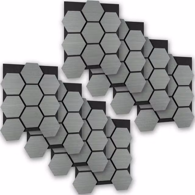 tectake Hexagonal Acoustic Sound-Absorbing Felt Wall Panels in Light Grey Wood Look