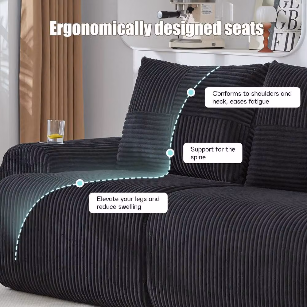 Matteo Black Modular 2-Seater Corduroy Sofa with Cup Holders and Storage – 7