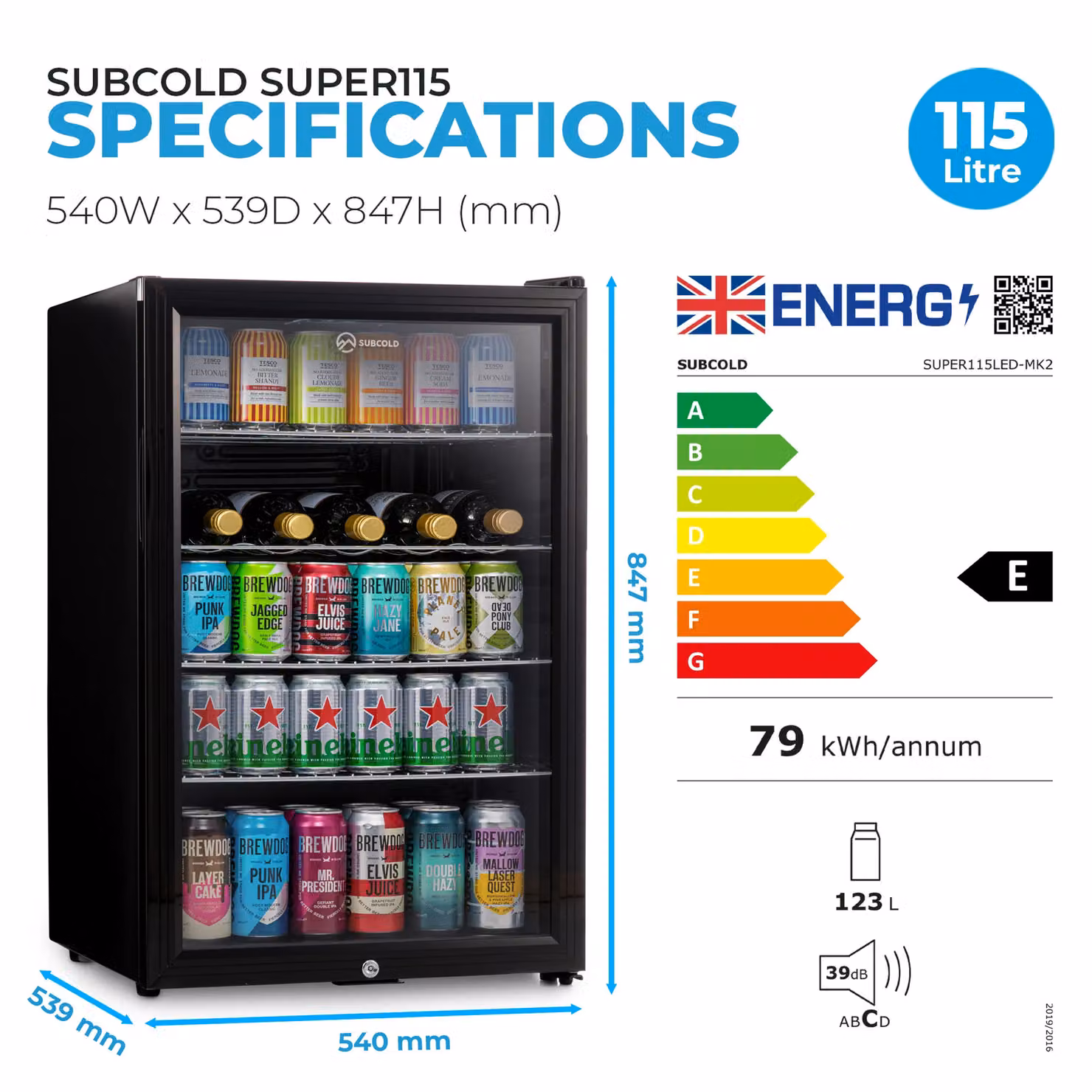 Subcold Super 115 Under Counter Compressor Beer Fridge with LED Interior Light and Lockable Glass Door, Black, W/D/H: 53.9 x 54.0 x 84.7 cm – 5