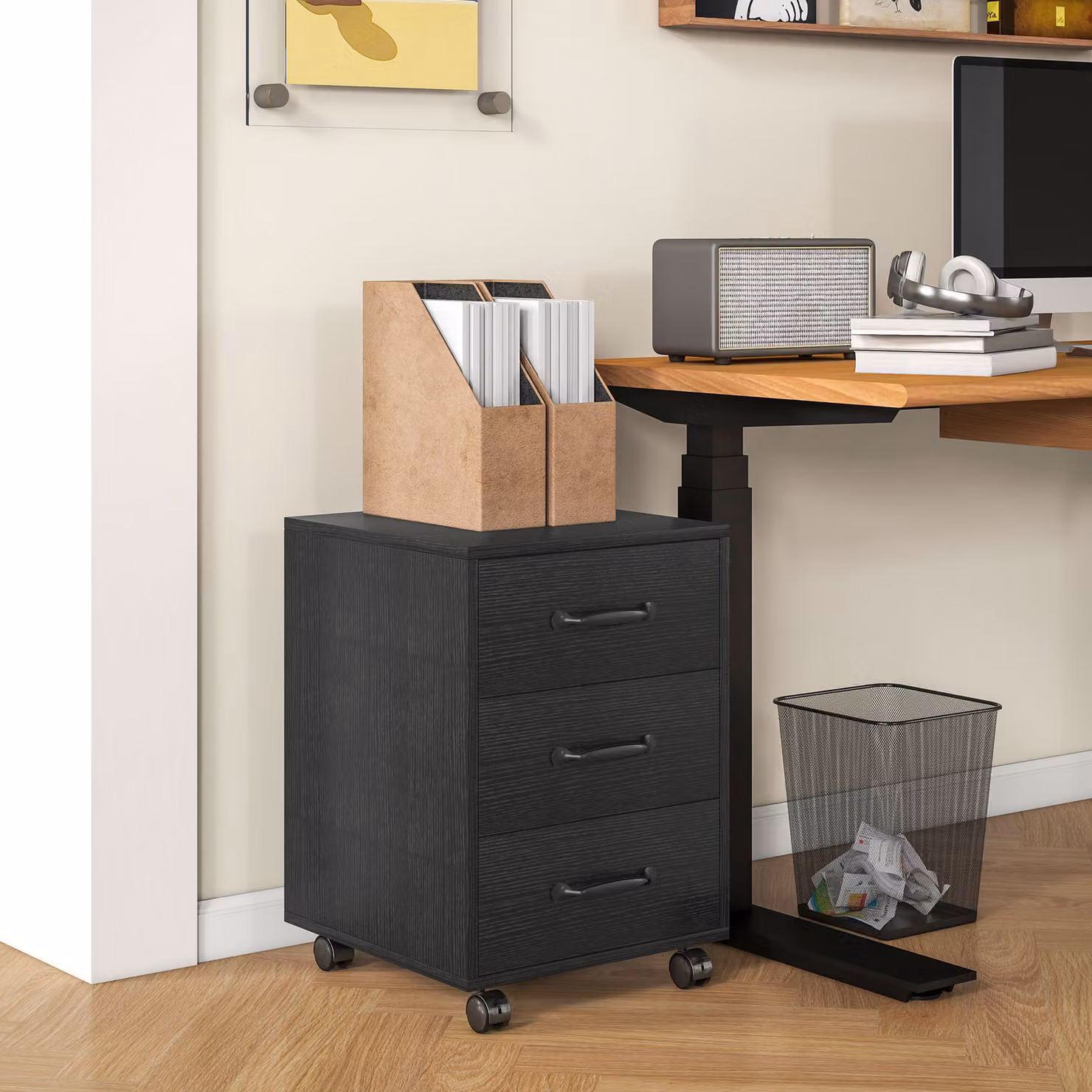 HOMCOM 3 Drawer Mobile Filing Cabinet with Lock and Castors, Black – 2