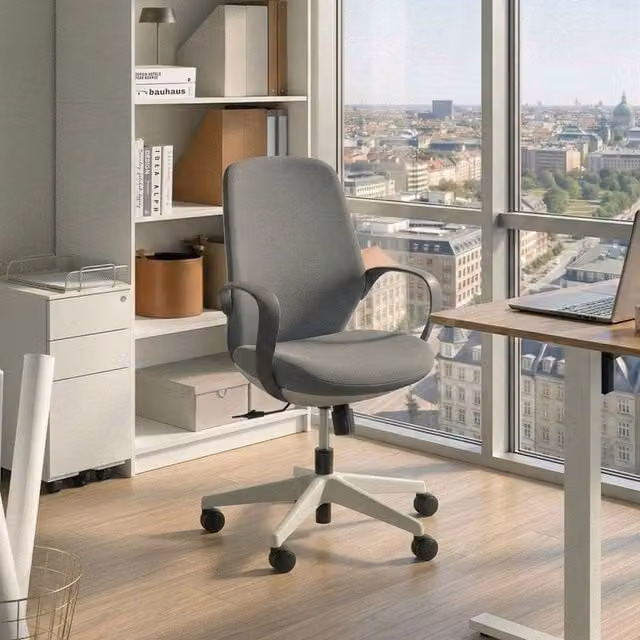 Wyld and Coco Zenith Grey Fabric Mesh Task Chair with Armrests and 360 Degree Swivel – 1