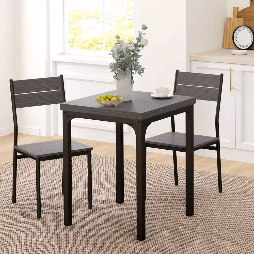 FORGEVIO 3 Piece Compact Dining Set with Square Table and 2 Chairs in Grey Wood Effect – 4
