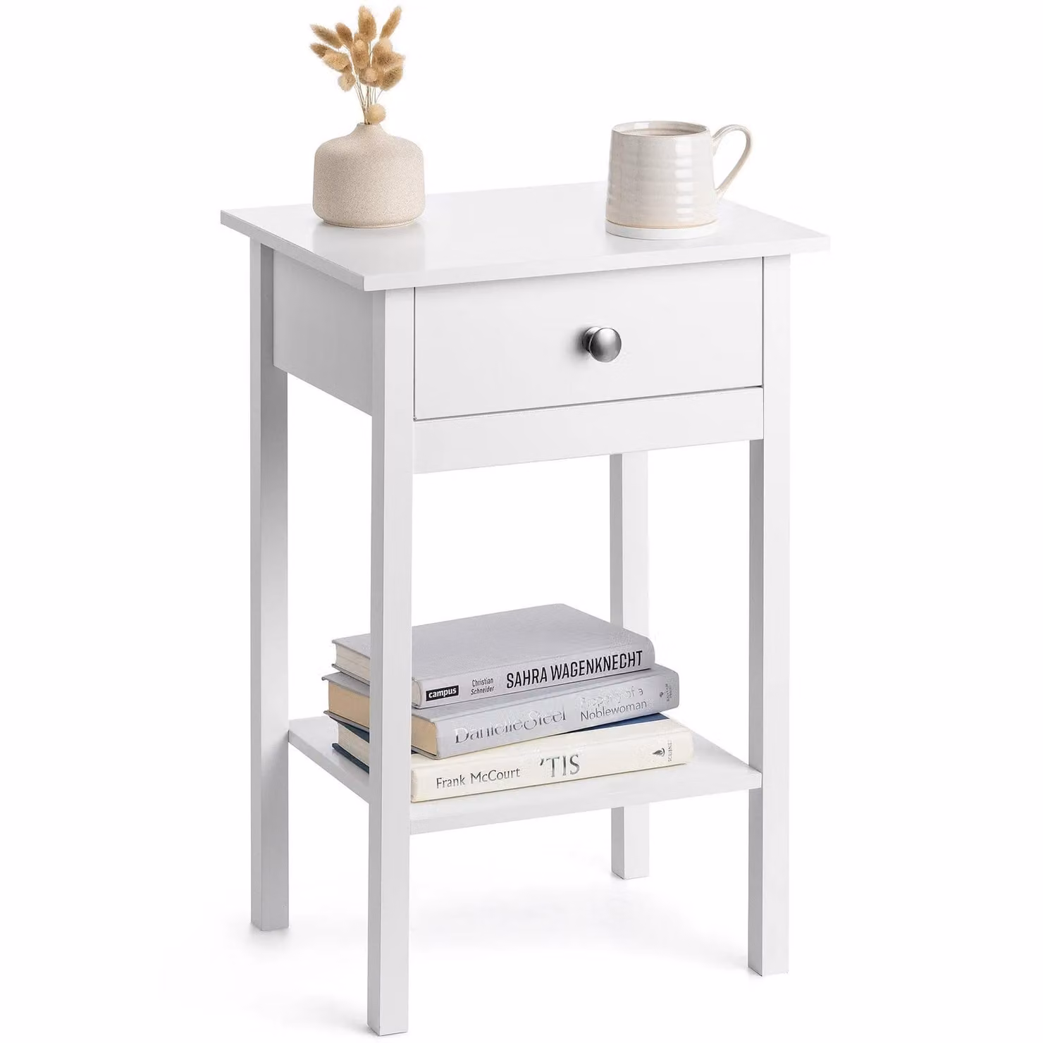 Christow White Glossy Bedside Table with Drawer and Shelf, W/D/H: 40 x 30 x 60 cm – 2