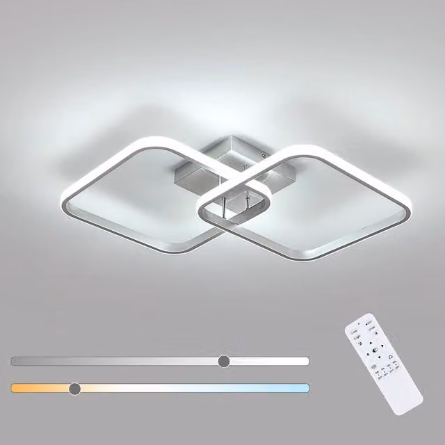 COMELY Dimmable Square LED Ceiling Light with Remote Control, 50 W, Silver and White