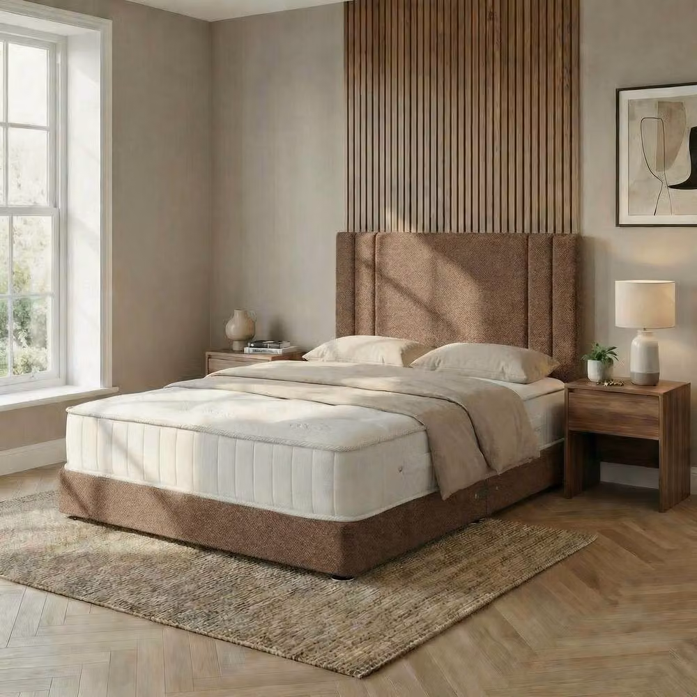DS Living Velora Modern Upholstered Fabric Divan Bed Frame in Brown, W/D: 180 x 200 cm – 2