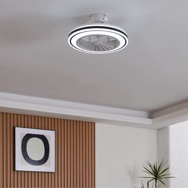 Eglo Almeria LED Ceiling Fan Light in White and Black Plastic