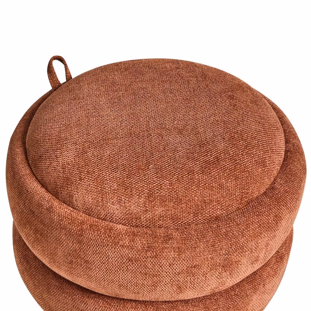 Wyld and Coco Pouffe Golden Brown Chenille Storage Stool W: 40 cm, D: 41 cm – 5