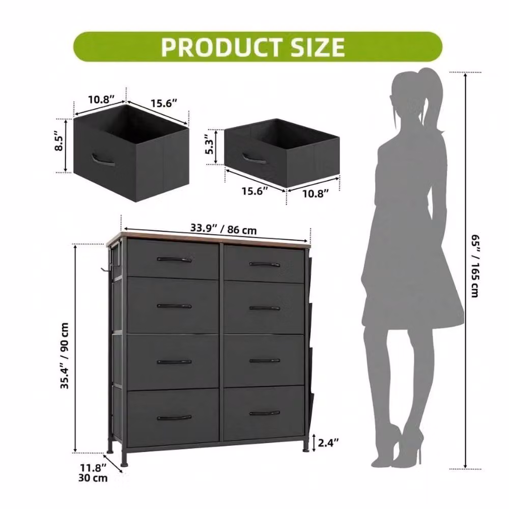 VOGREX Black Steel Frame 8 Fabric Drawer Bedroom Storage Chest – 5