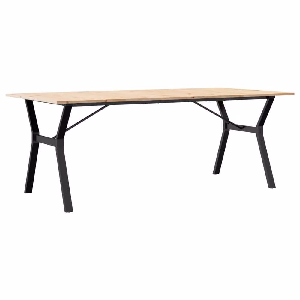 Berkfield Home Y-Frame Dining Table in Brown Solid Pine and Steel, W: 200 cm, D: 100 cm, H: 75 cm – 2