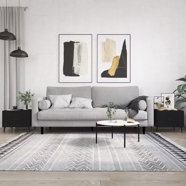 Berkfield Home Set of 2 Black Square Coffee Tables in Engineered Wood, W/D/H: 50 x 50 x 40 cm