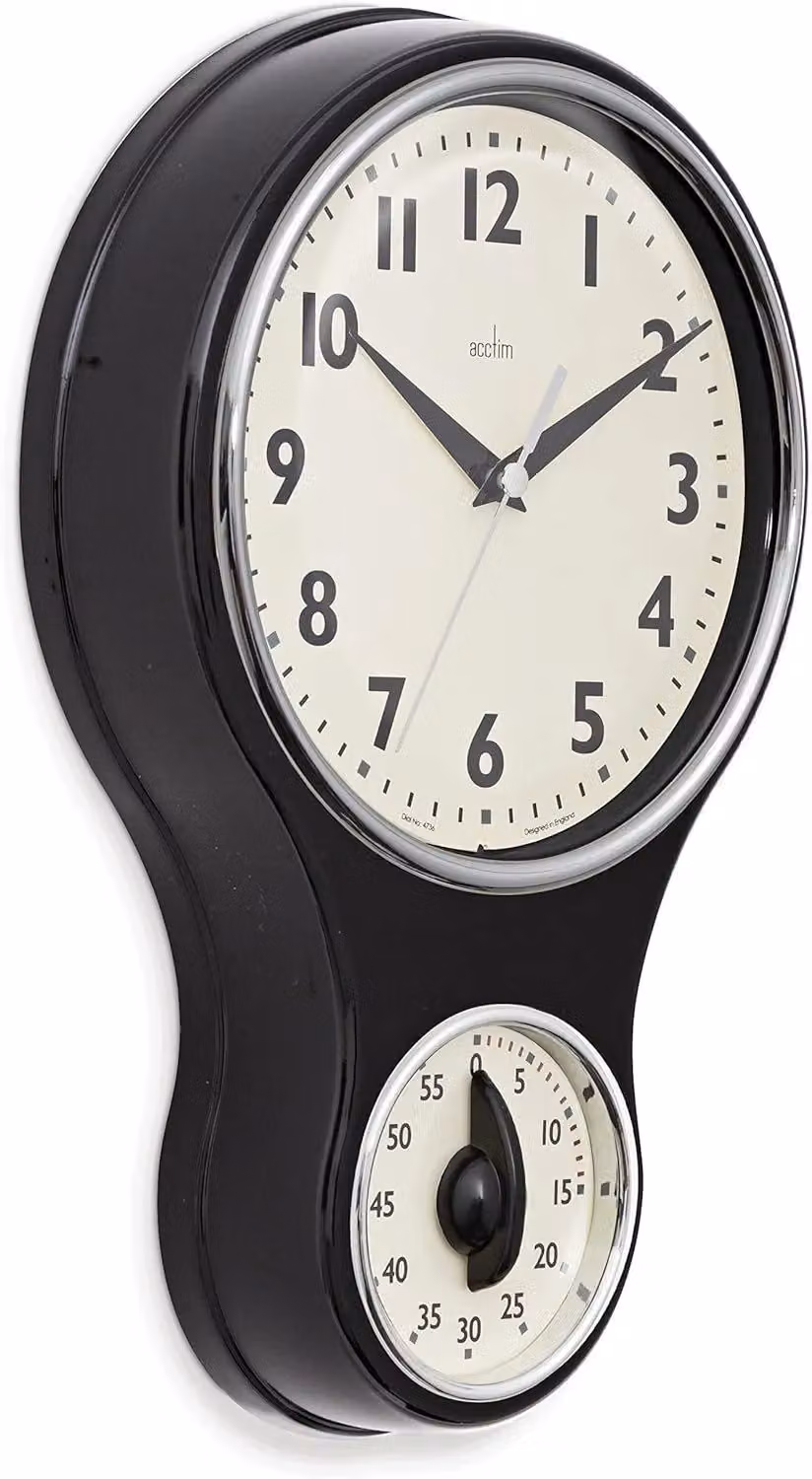 Acctim Retro Style Black Wall Clock with Glass and Plastic Lens, Diameter: 20 cm – 4