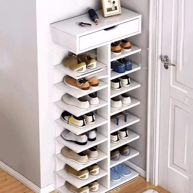 EONLION 9 Tier Vertical Shoe Rack Storage Shelves in White, Height: 100 cm
