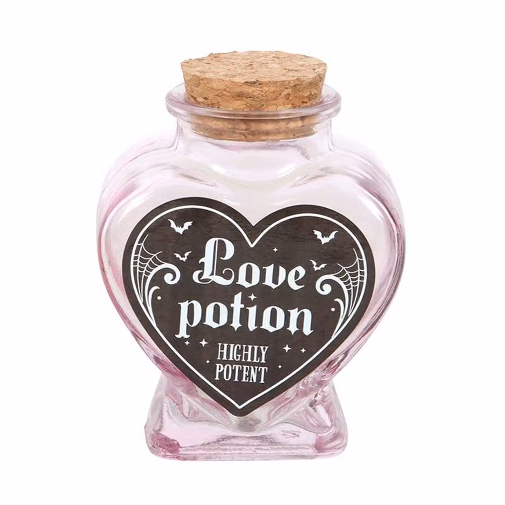 Uniqueful Love Potion Decorative Pink Glass Heart Bottle for Tabletop Display – 3