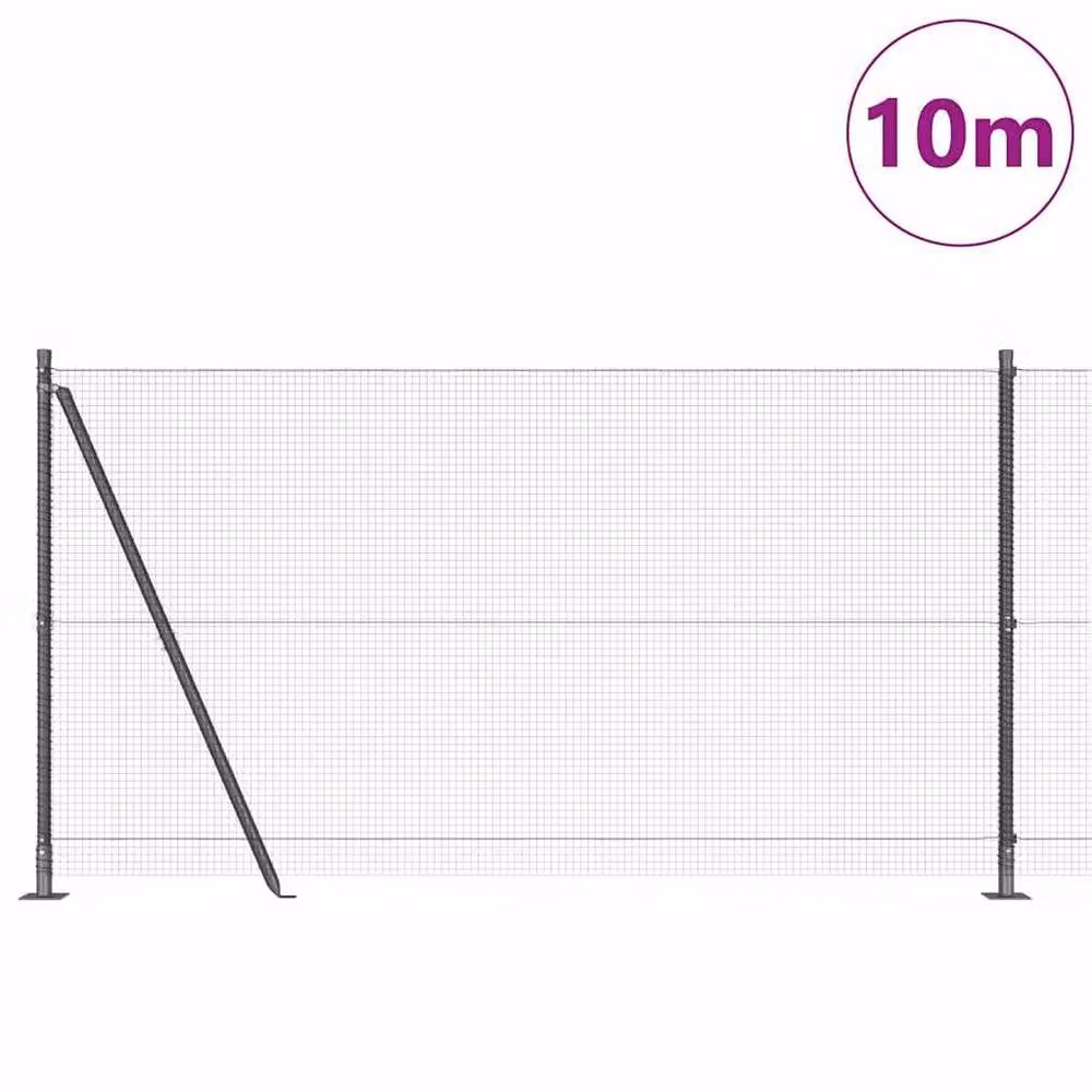 Berkfield Home Grey Steel Welded Wire Fence with 7 Flanged Posts, W: 10 m, H: 1.2 m – 3