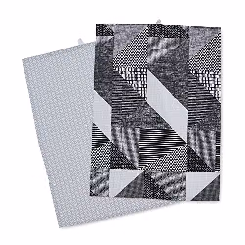 Catherine Lansfield Larsson Geo Two Pack Grey Cotton Tea Towels – 2