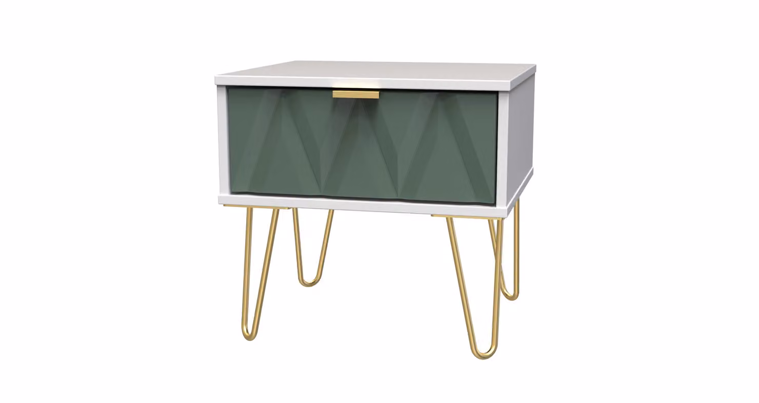Ready Assembled 2 U Dallas 1 Drawer Bedside Table in Green and Gold – 2