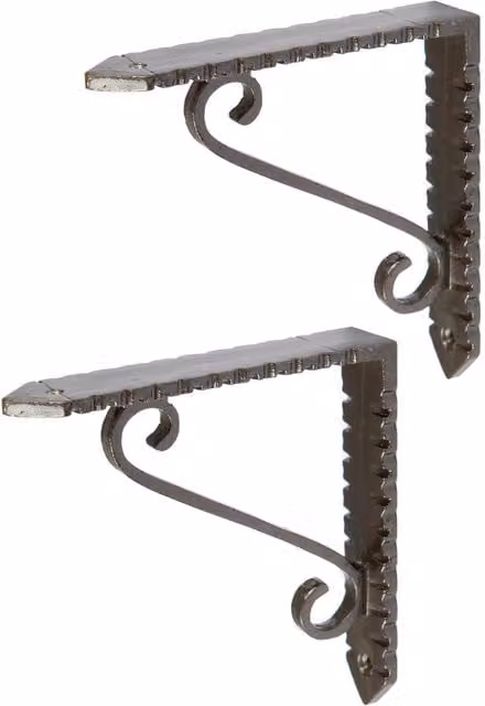Hammer and Tongs Notched Scroll Iron Shelf Brackets, Pack of 2, Black/Grey, Diameter: 105 mm