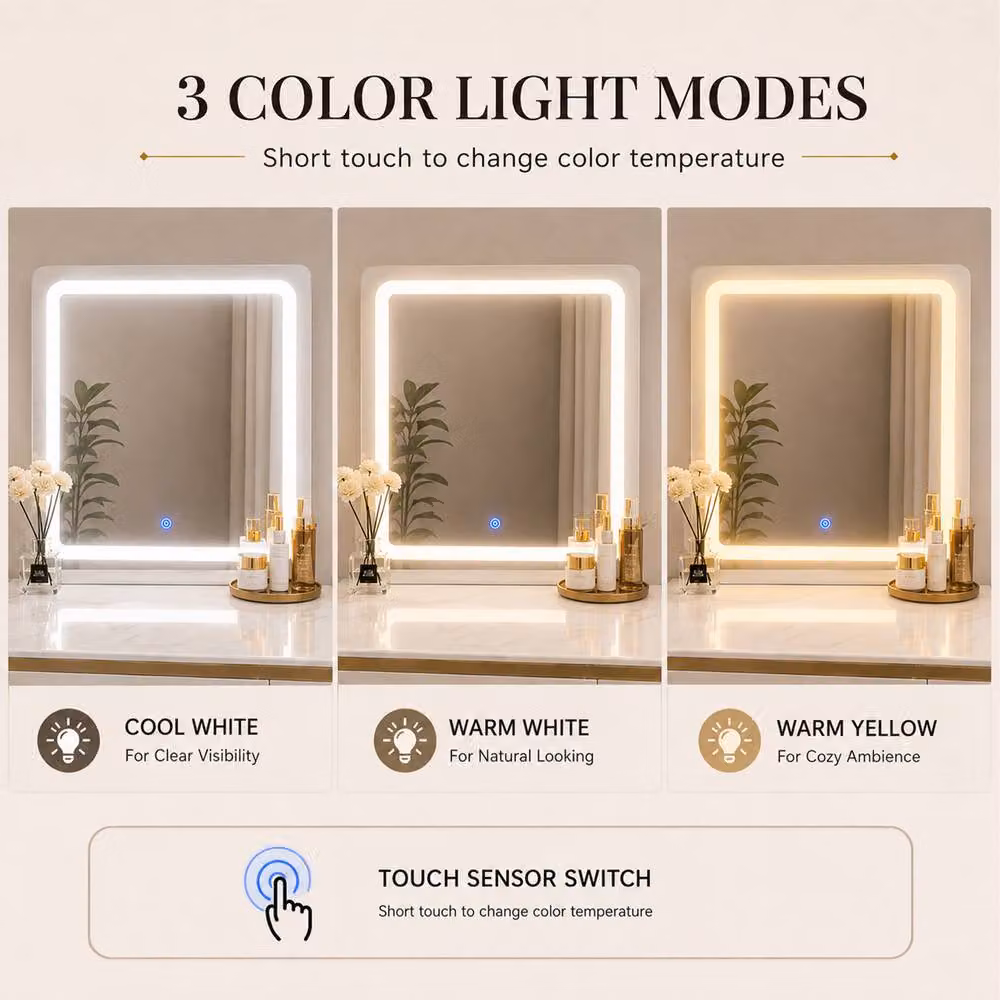 MN Furniture Modern Luxury Grey Dressing Table with LED Mirror, Stool and Cabinet, Width: 130 cm – 4