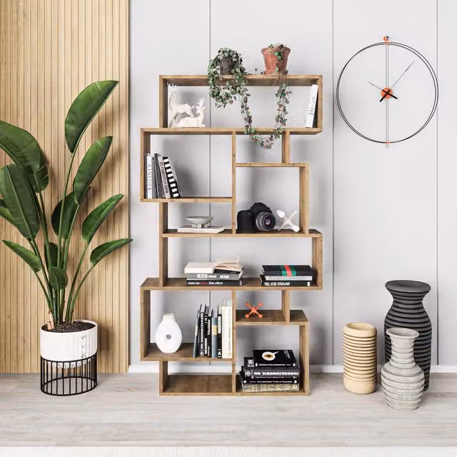 Decortie Karmato Modern Bookcase Display Unit, Brown, H 169.0 cm x W 96.0 cm x D 26.0 cm – 1