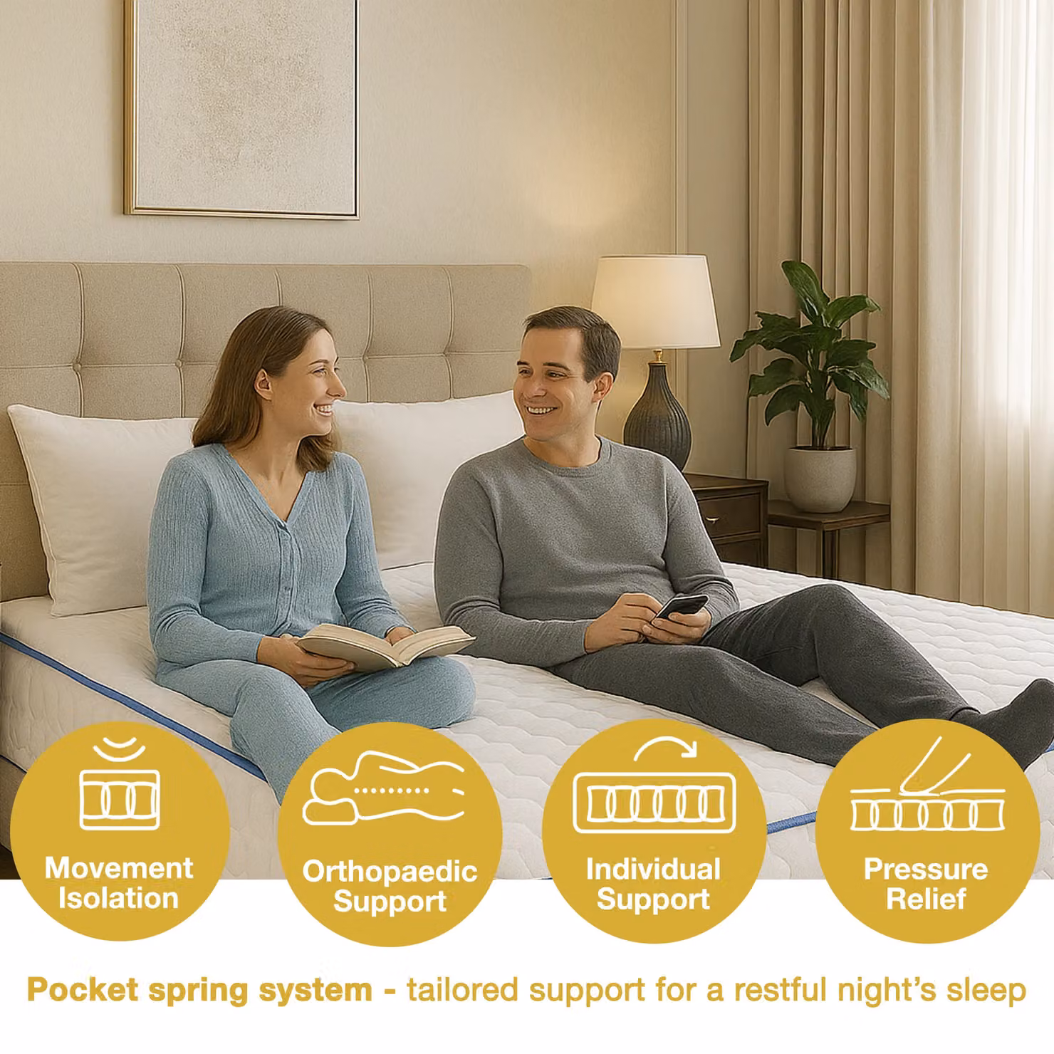 Rest Relax Gold 3000 5 Zone Pocket Spring Mattress with Foam Encapsulated Knitted Cover, White, W/D/H: 140 x 200 cm – 2