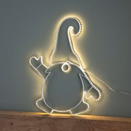 Samuel ALEXANDER White Metal Hanging Christmas Gonk Silhouette with 205 Warm White LEDs, H 46 cm x W 38 cm x D 37 cm – 2