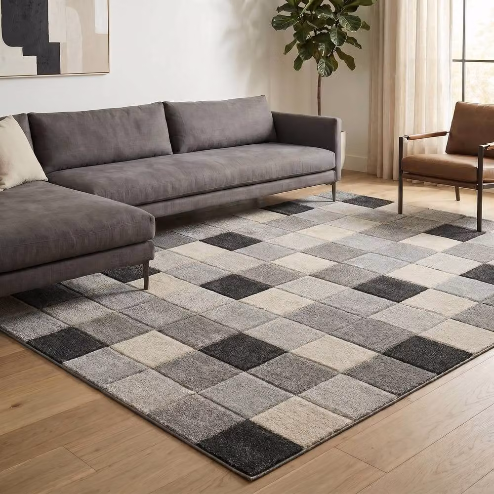 Desire Rugs Santiago Modern Geometric Patterned Carved Area Rug in Grey, W: 200 cm, D: 290 cm – 2