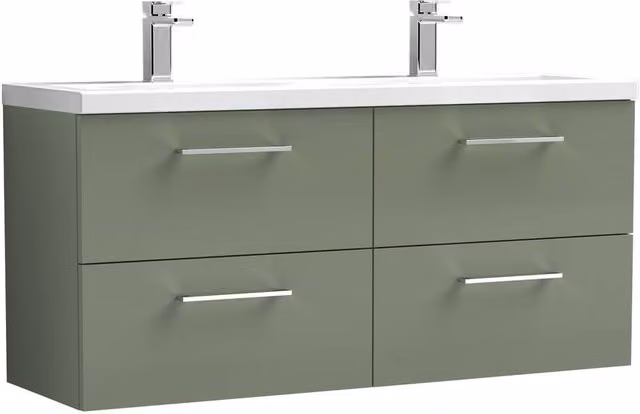 Balterley Level 1200mm Wall Hung 4 Drawer Unit with Double Basin in Satin Green – 1