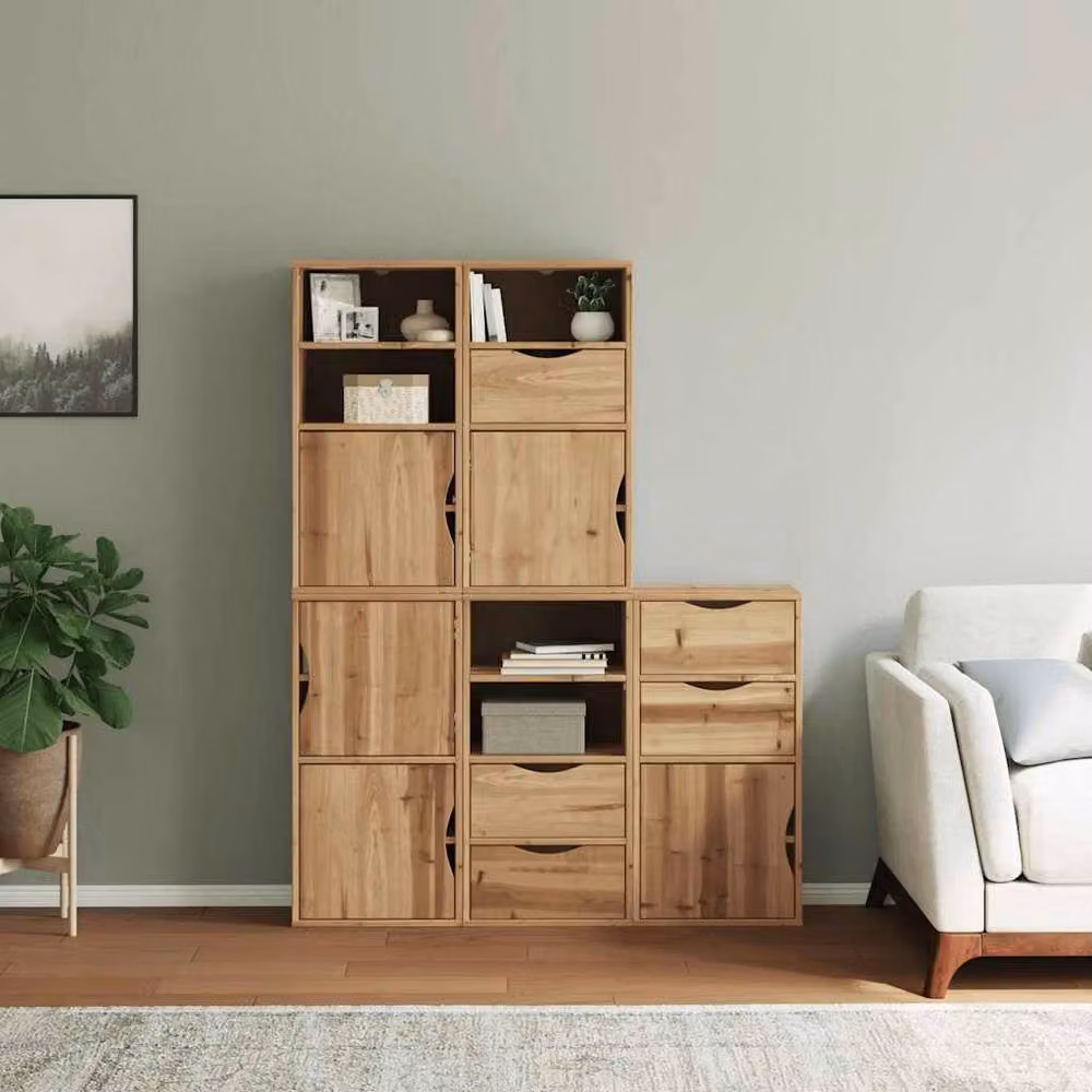 Berkfield Home ODDA Side Cabinets, 5 Piece Set, Brown Solid Wood Pine, W: 40 cm, D: 24 cm, H: 79 cm – 2