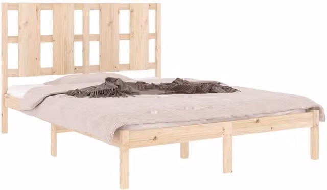Berkfield Home Beautiful Solid Wood Pine Bed Frame, Beige, W: 140 cm, D: 190 cm