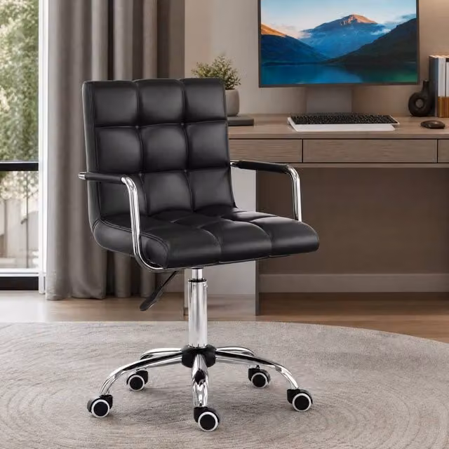STILVORA Black Synthetic Leather Task Chair with Armrests and Castors – 1