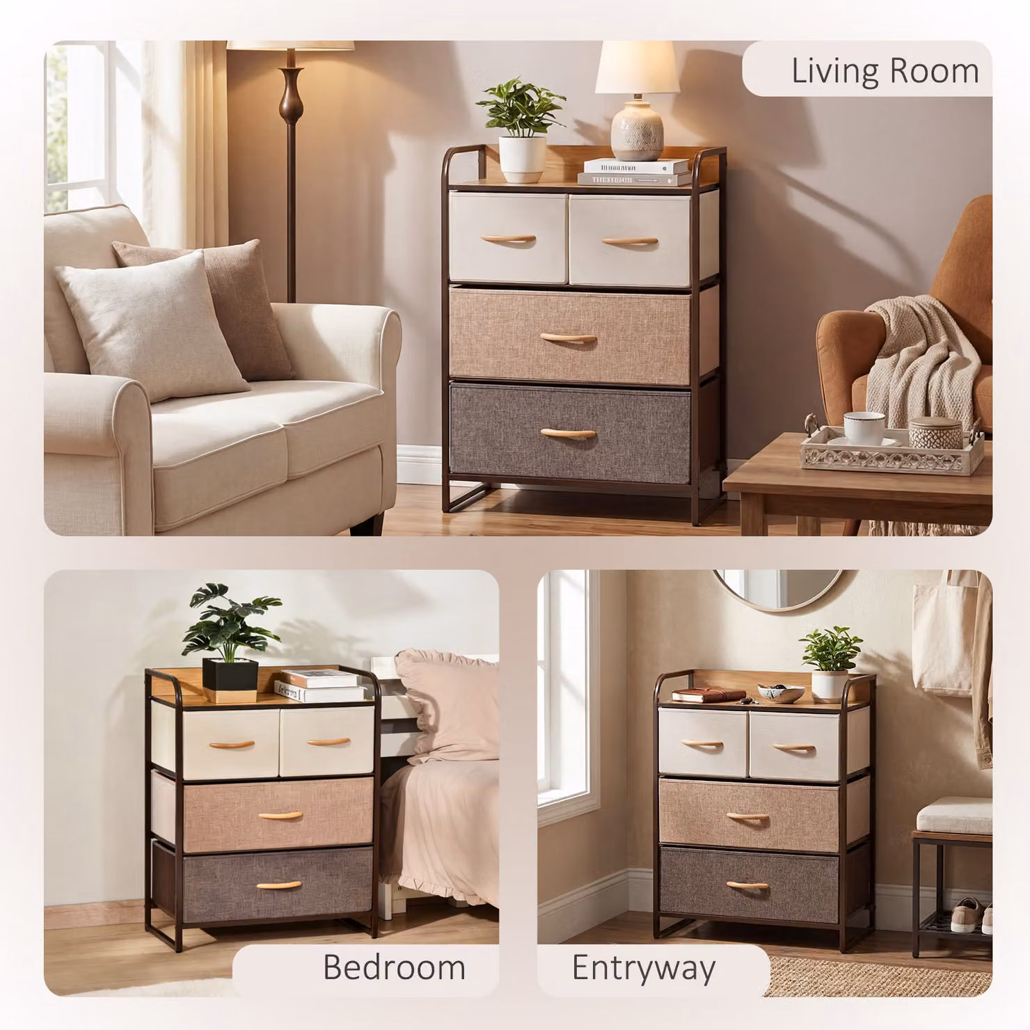 HOMCOM Multicoloured Dresser with 4 Linen-Feel Fabric Drawers and Metal Frame – 7