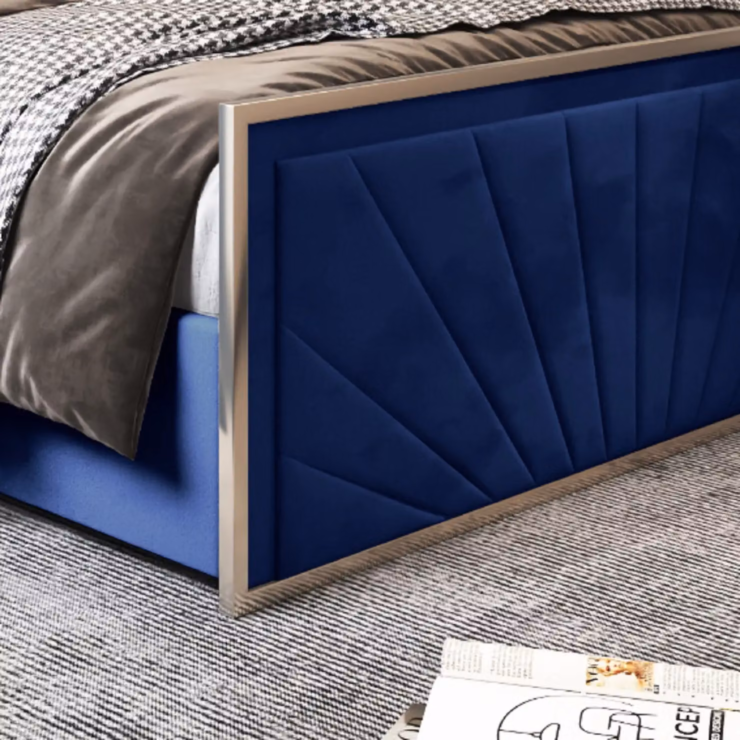 Casani Roxy Super King Upholstered Velvet Metal Bed Frame in Blue – 3