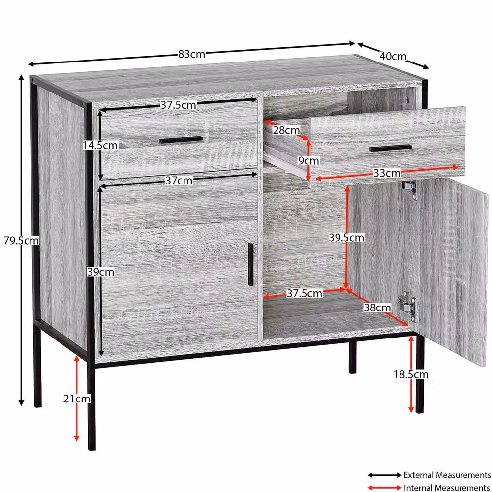 HD Designs Brooklyn Industrial 2 Door 2 Drawer Sideboard in Grey – 2
