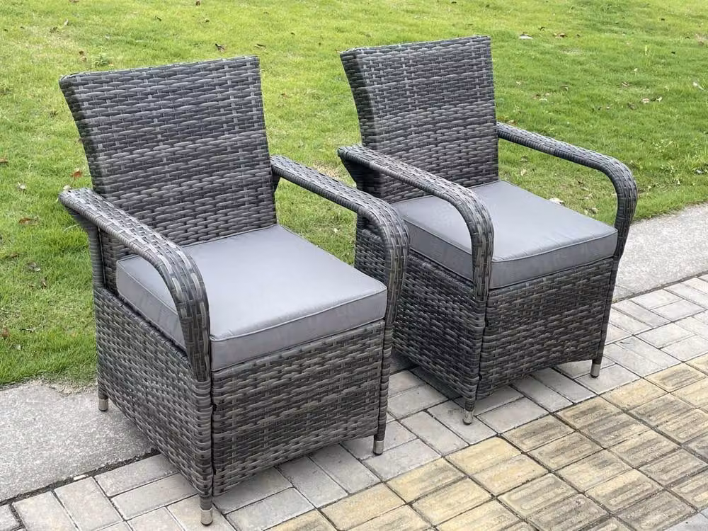 Fimous Rattan Garden Dining Set with Medium Round Table and 4 Chairs in Dark Grey – 3