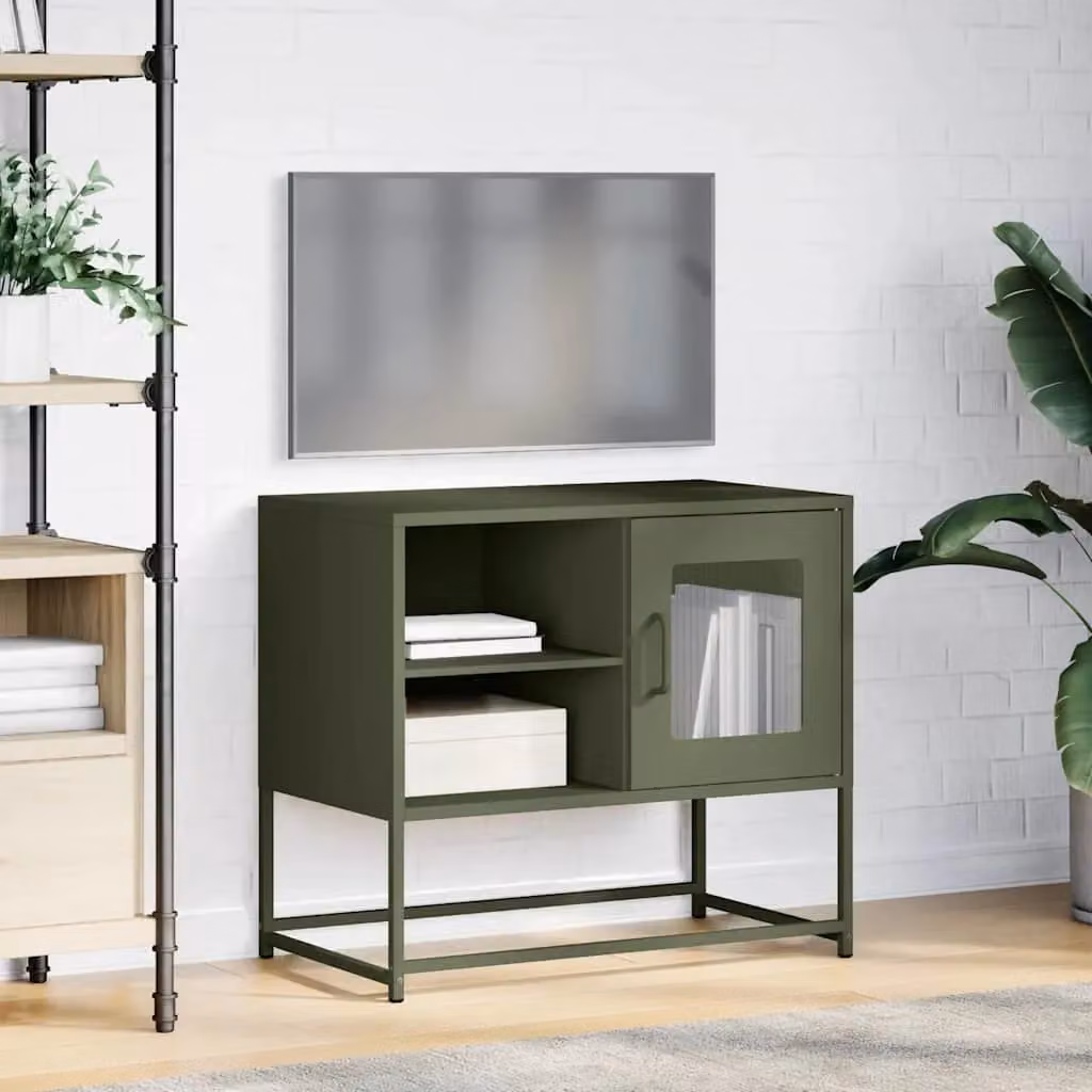 Berkfield Home Industrial Metal TV Cabinet in Matt Green, W: 68 cm, D: 39 cm, H: 60.5 cm – 4