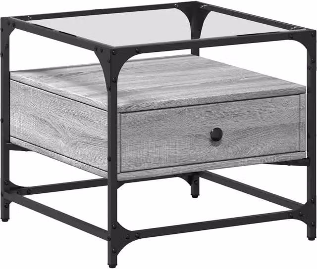 Berkfield Home Grey Sonoma Coffee Table with Glass Top and Steel Frame, W/D/H: 50 x 50 x 45 cm